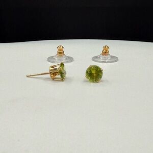 Natural Peridot 14k Yellow Gold Stud Earrings | 6MM Round Cut | Solid 14k Gold
